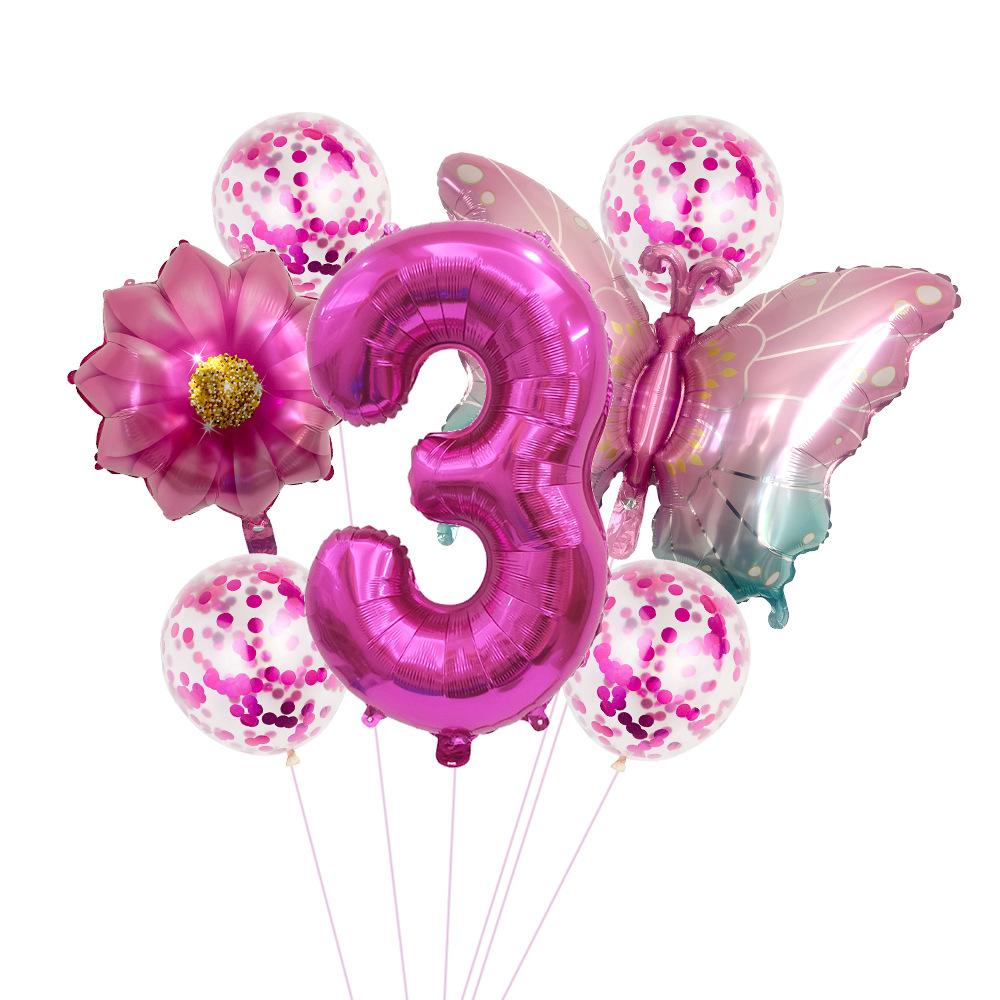 Butterfly 32 Inch Digital Flower Aluminum Film Balloon Set Baby Birthday Balloon Party Decoration Scene