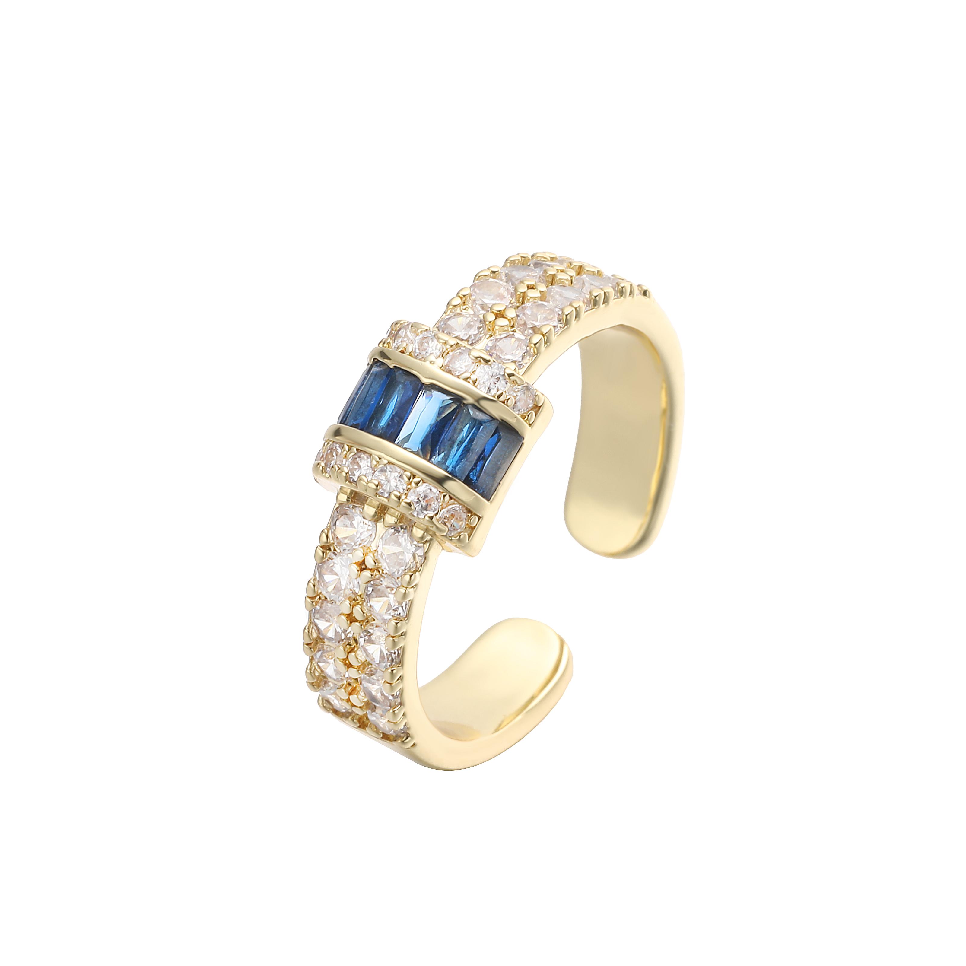 

Luxury Baguette Cut Green CZ Pave Open Ring 18K Gold Plated Brass Statement Cocktail Ring for Women Weddings & Elegant Gifts resizable