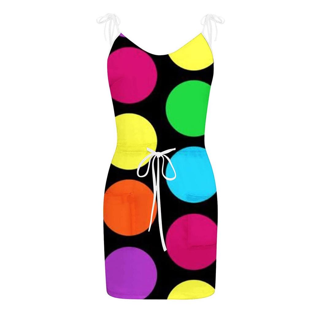 Women's Summer Sleeveless Loose Bandage Striped Sling Dress Pocket V Neck Tank Dress