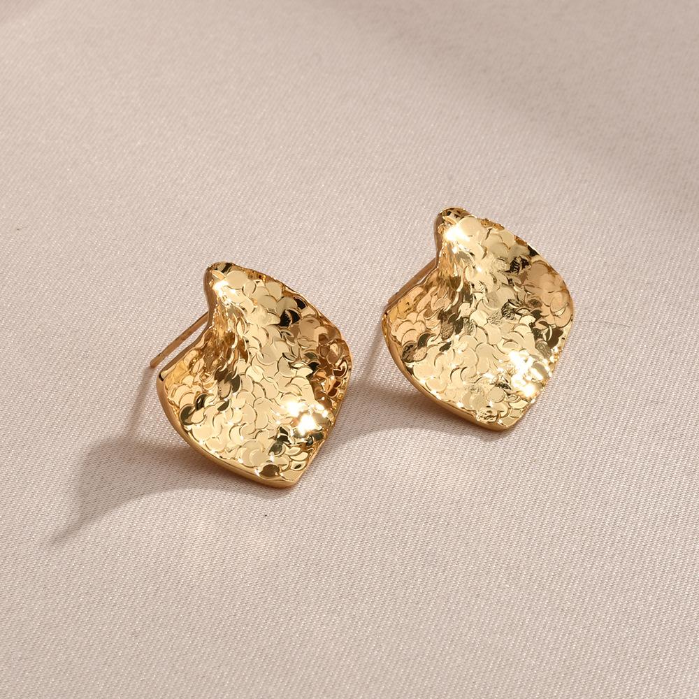 Fashion Design Pleated Metal Flash Texture Stud Earrings Retro Round Square Earrings Earrings Women