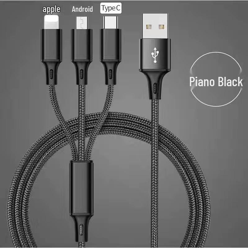 

Кабель для быстрой зарядки 5A 3-в-1 для телефонов Huawei, Apple и Android One-to-three data cable чёрный