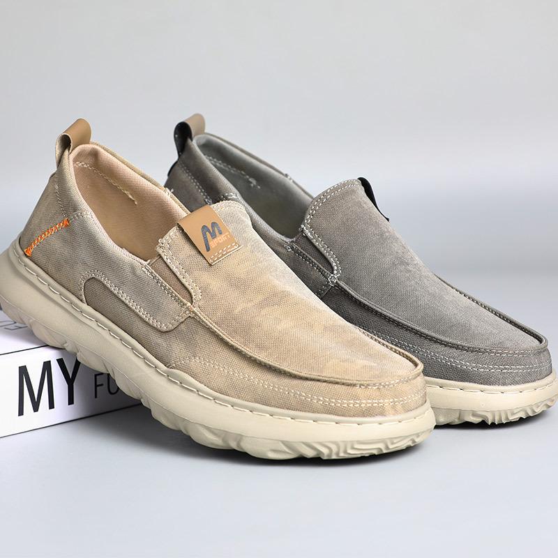Fashion Men's Spring and Summer New Breathable and Comfortable Canvas Shoes with Soft Soles Lazy and Lightweight Casual Shoes