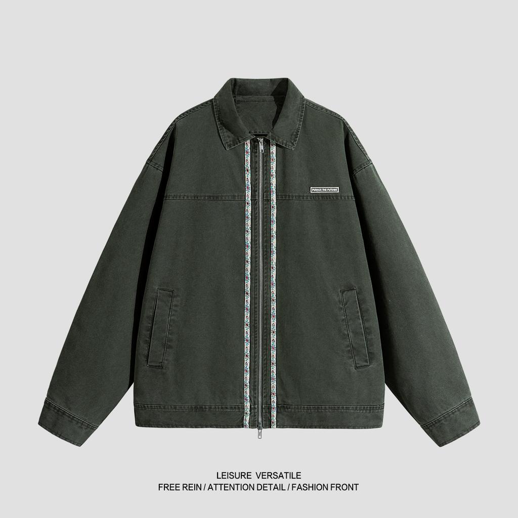 American Retro Jacket Men's Spring and Autumn Lapel Casual Cotton Work Clothes Washing Old Jacket Loose Top