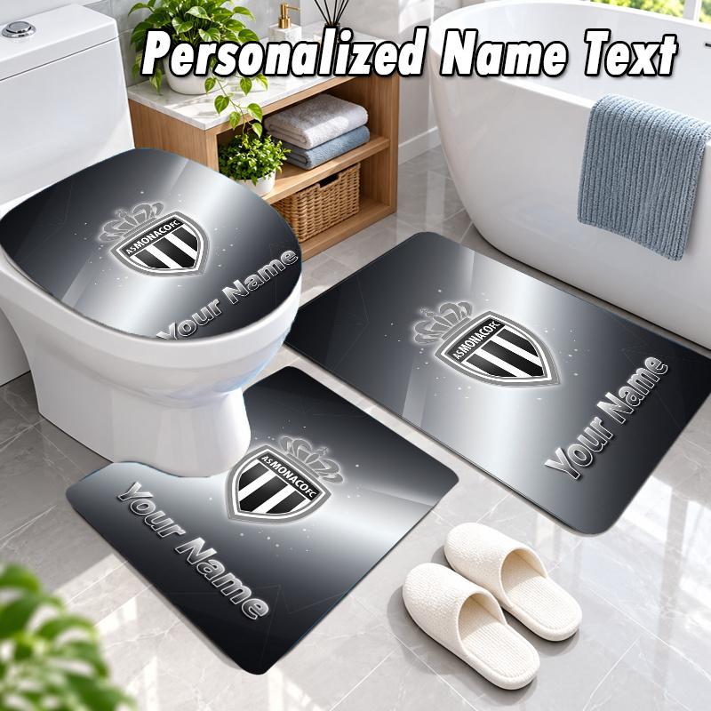 Monaco FC Custom Name 3Pcs Flannel Bathroom Mat Set Toilet Rug Personalized Bath Decor