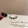 Black Glazed Vintage Floral Open Ring for Women – Elegant Statement Piece