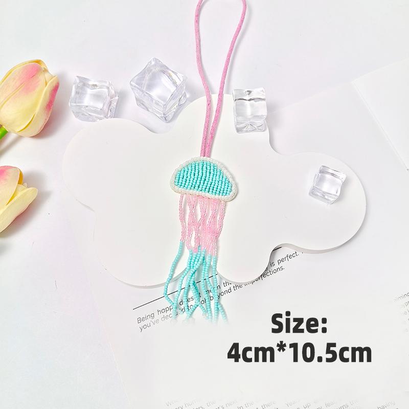 3D Ocean Theme Patches Handmade Rhinestone Beaded Patches with Hanging Rope Crystal Bag Lanyard Patch Beading Applique