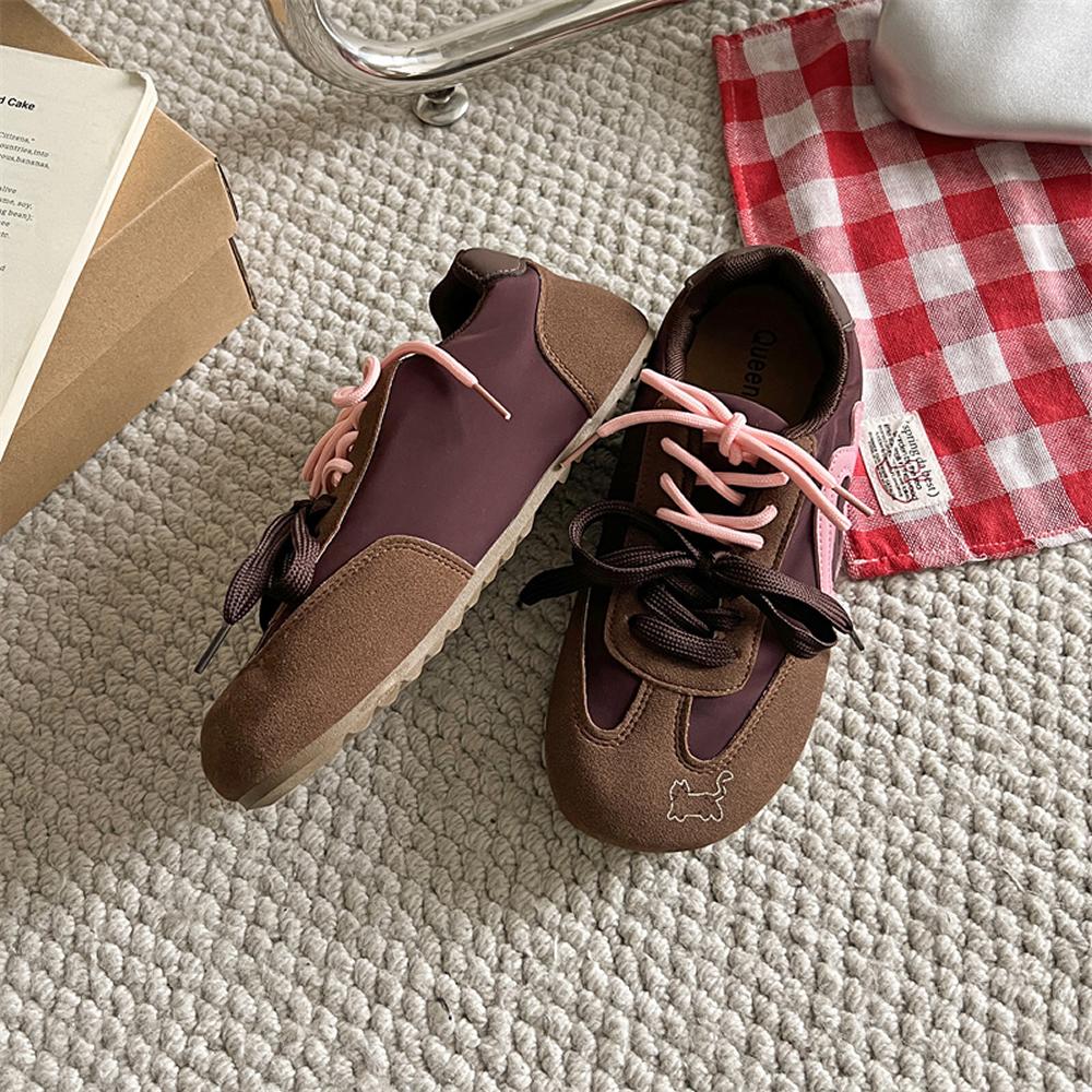 Rote Retro Damen Deqin Schuhe Frühling Sommer Neu Allround Wildlederimitat Freizeit Sportschuhe Schnürschuhe Agan Schuhe Gummisohle