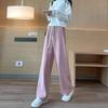 Extra Thick Oatmeal Cashmere Wide Leg Pants for Petite Women - Autumn Winter Style