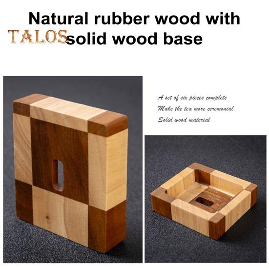 6 Pièces Dessous de Verre en Bois Absorbants Protecteurs avec Support Plateau à Thé Ensemble de Dessous de Verre Damier pour Protection de Table