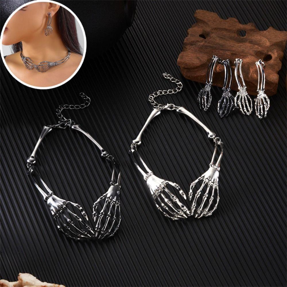 Hip Hop Chains Skeleton Jewelry Suit Halloween Punk Necklace Earring  Holiday Accessories