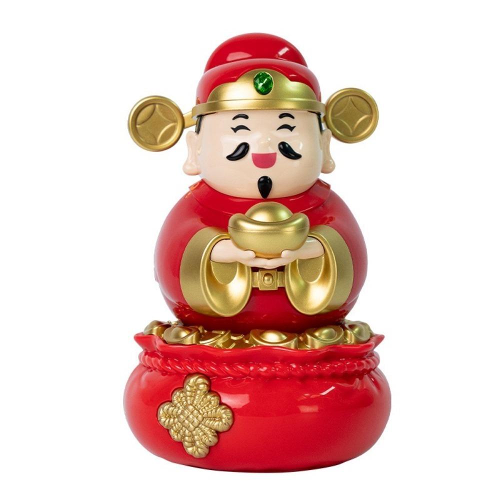 

Solar Powered Solar Caishen Sculpture Chinese Style Nodding Lucky Wealth Statue Car Decor красный