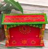 Handmade Painted Wood Mandir: Embossed Hindu Home Altar