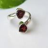 Natural Double Heart Red Garnet Gemstone 925 Sterling Silver Ring Sz 7.5 US A93