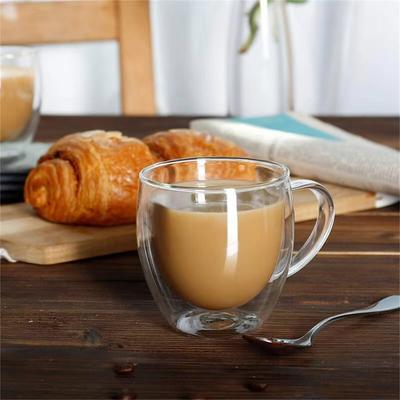 250ml Double Walled Glass Coffee Mugs Insulated Borosilicate Glass Coffee Cups with Handle for Cappuccino, Latte, Tea, Hot/Cold