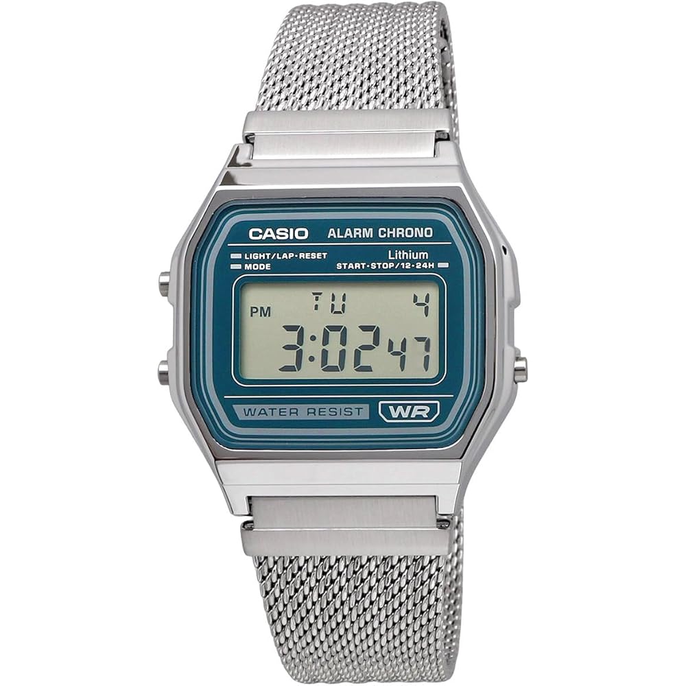 Casio Vintage Series A158WEM-3 Unisex Digital Watch Mesh Metal Band Dark Blue Green