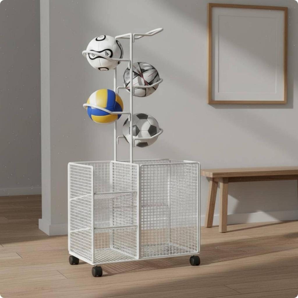 Sports Storage Rack Curved Holders Mobile Open Basket Wheeled