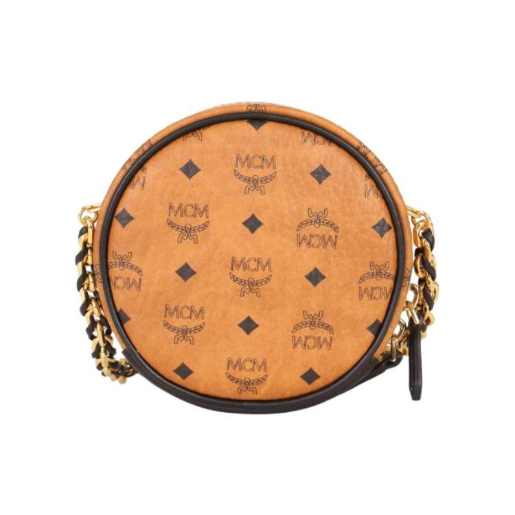 Neue MCM Nappa Leder Umhängetaschen Extra Mini Damen Cognac & Schwarz MWRCSVI03CO001