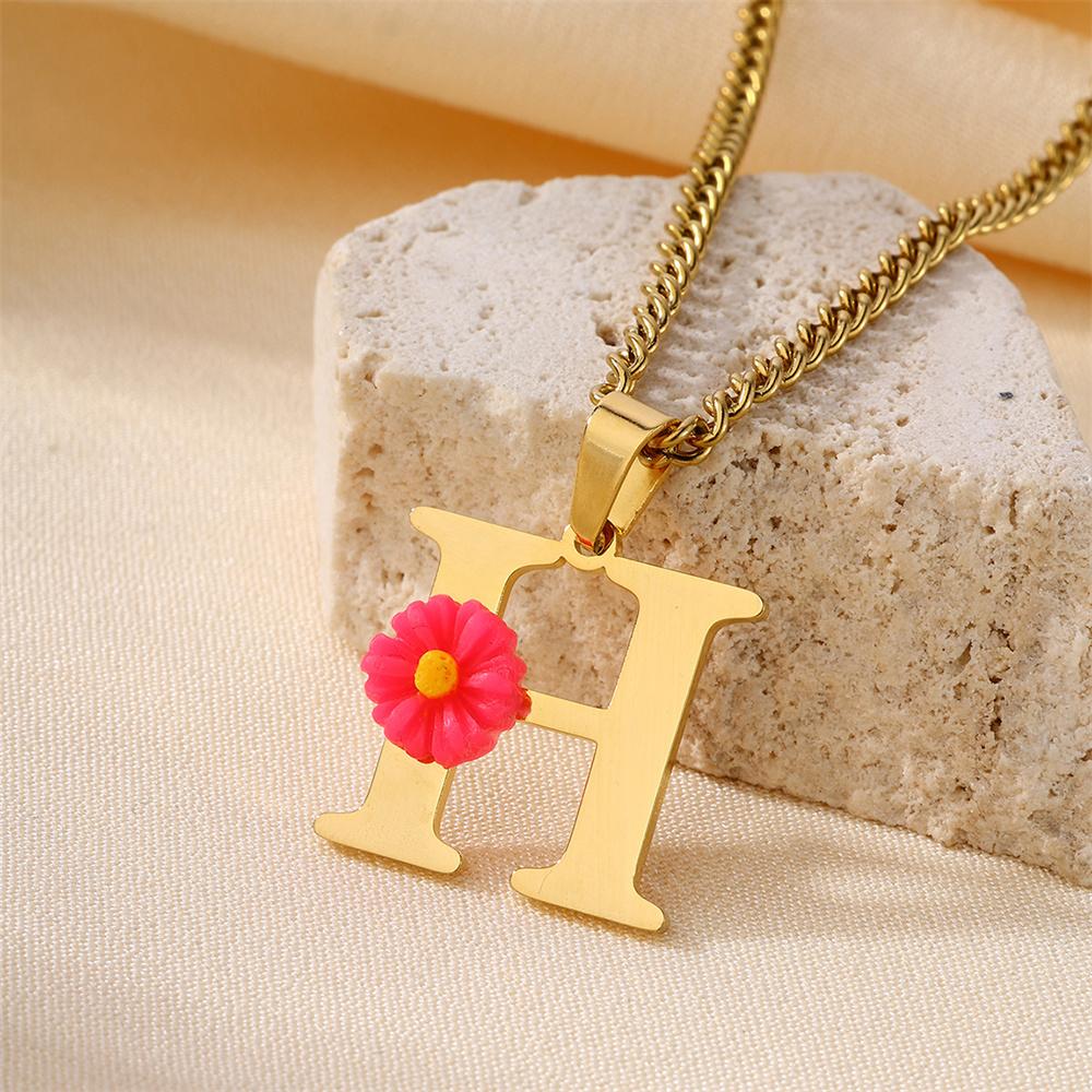 Atoztide Color Flower Initial Letter Pendant Necklace for Women Chunky Alphabet Name Drop Choker Chain Jewelry Mothers Day Gift