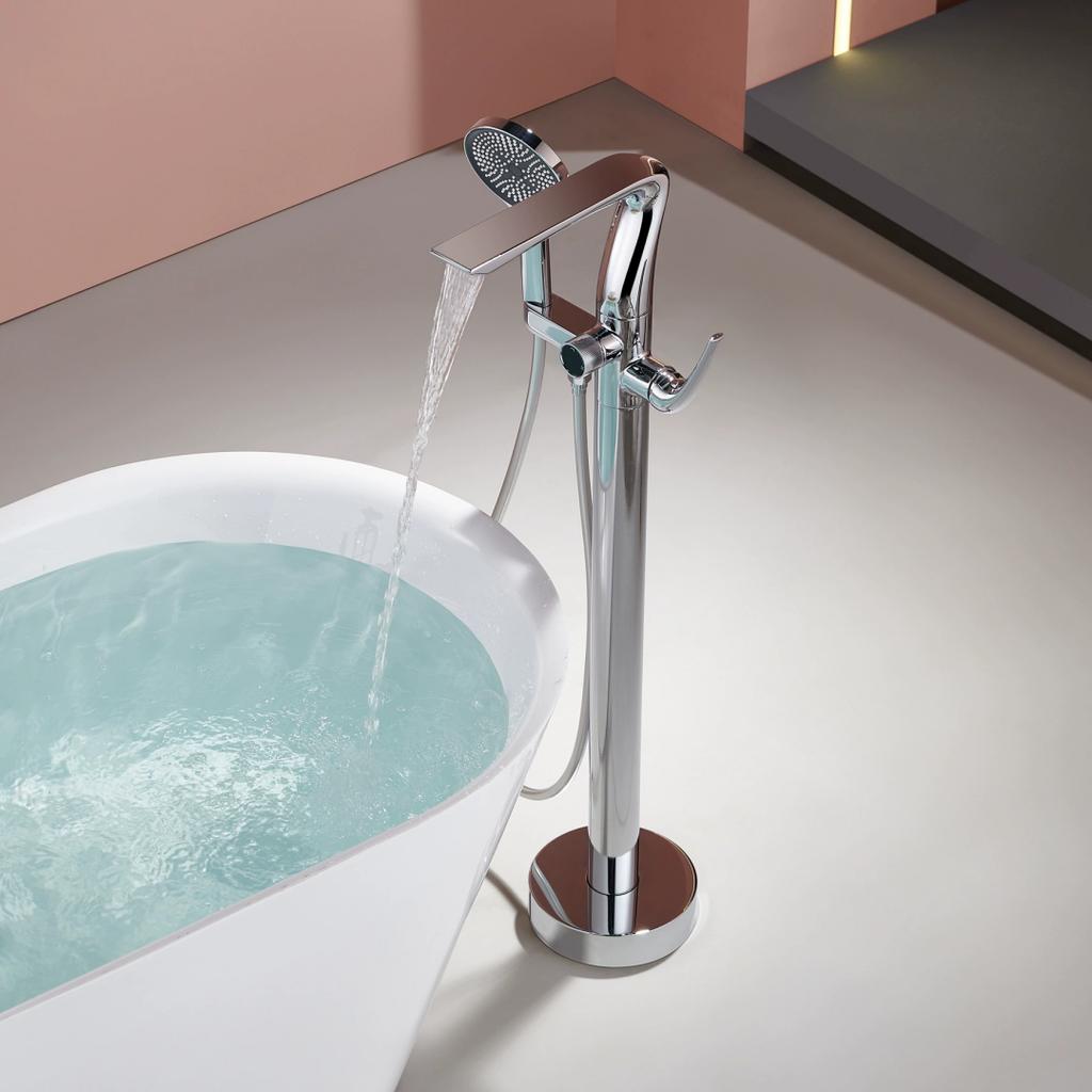 Rose Gold Bathtub Faucet Set Brushed Gold Floor Standing Bathtub Mixer Black Bathtub Faucet Rotation Spout with Handshower Head