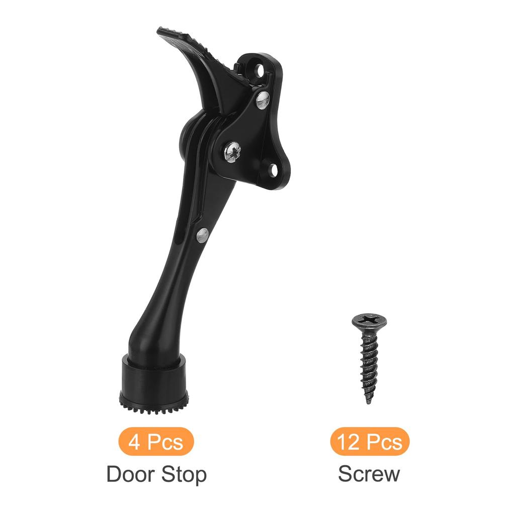 uxcell Kick Down Door Stop Set of 4 One Touch Kick Down Door Stop Holder with Rubber Tip and Screws Metal Door Kickstand for Door Bottom Black