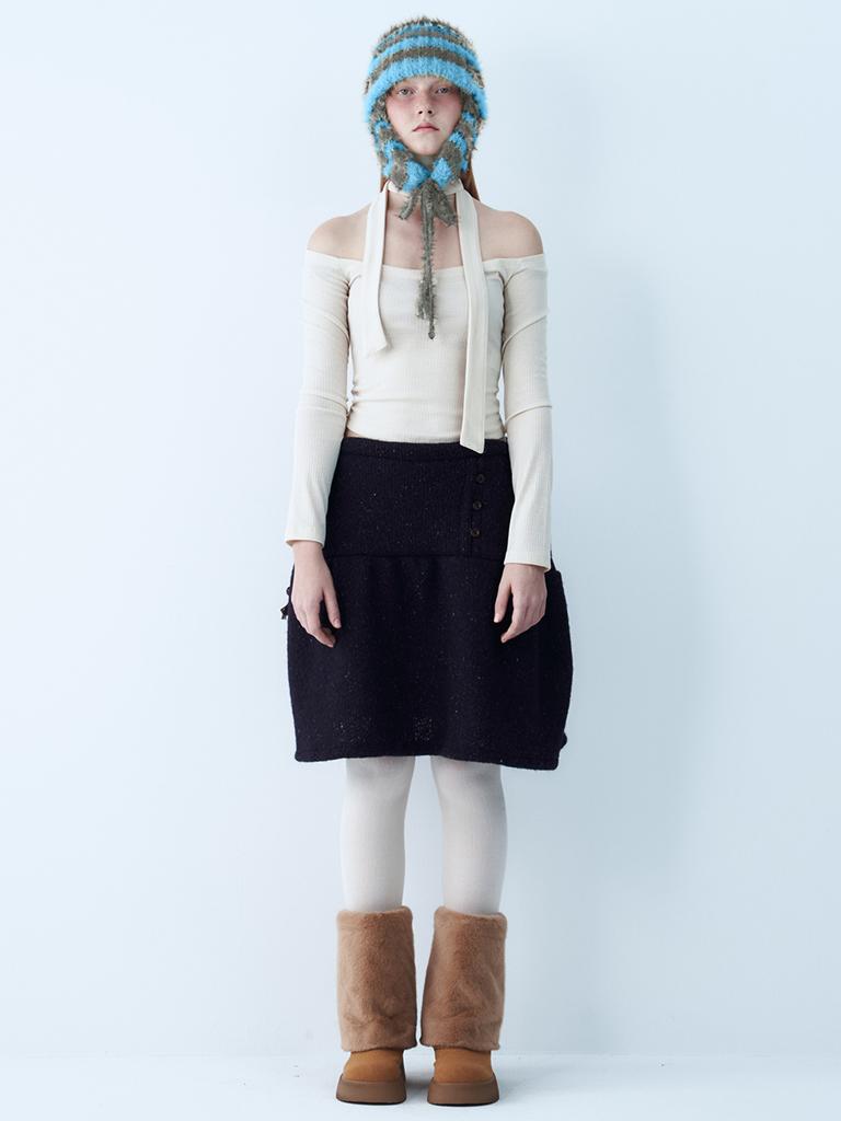 SETSETSET Two-Way Earflap Beanie Stripe Blue Mix