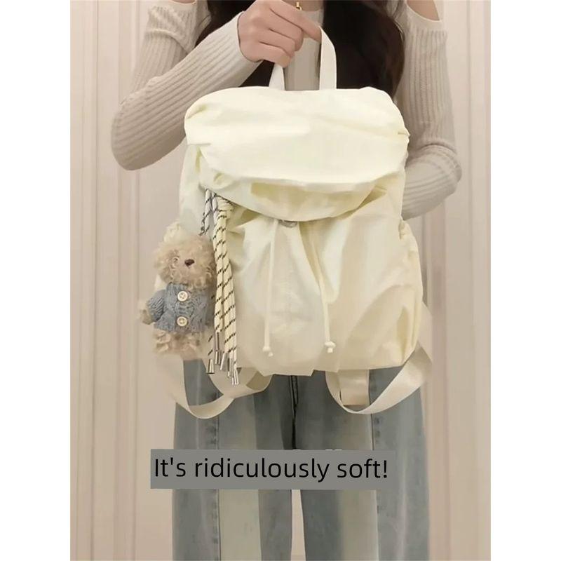 

South korea Fashion Design Nylon Backpack Bag Women Niche Versatile out Backpack Student Class Commuter Schoolbag Beige White