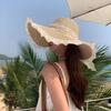 Women's Large Brimmed Lace Bow Grass Sun Hat Fresh Versatile Beach Hat for Summer Outings And Vacations by the Seaside