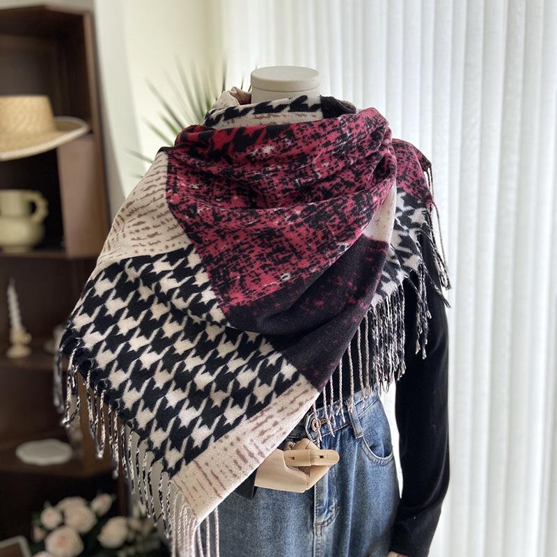 New Imitation Cashmere Scarf European and American Color Matching Tassel Printing Shawl Women's Winter Warm Scarf