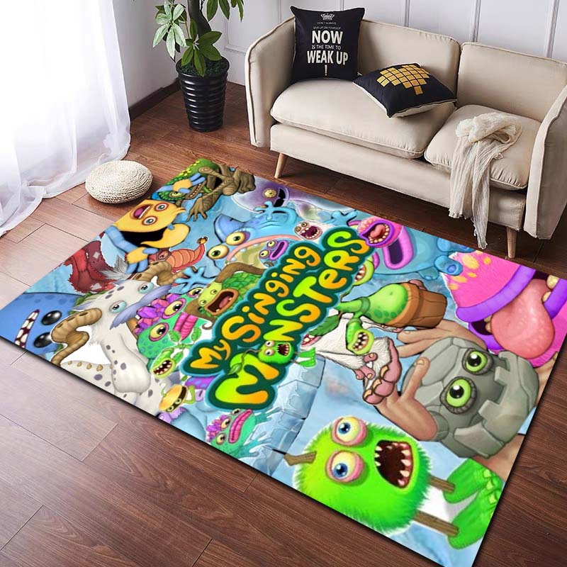 Tappeto 3D My Singing Monsters Videogioco Cartoon Area Rug, Tappeto per la casa Soggiorno Camera da letto Divano Zerbino Decor, Tappetino antiscivolo per bambini