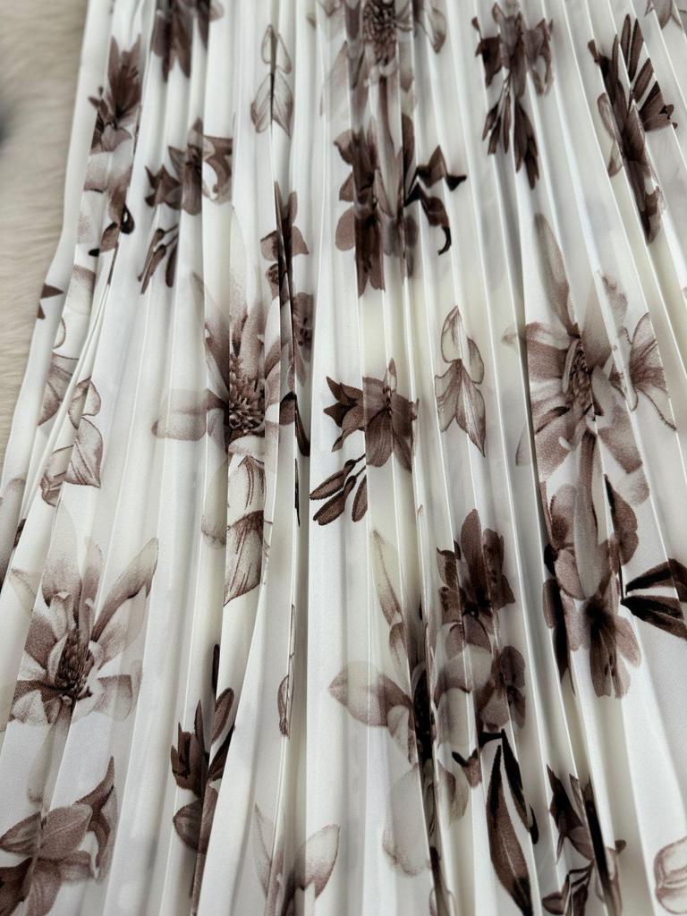 Women's Versatile High Waist A-Line Floral Pleated Midi Skirt