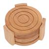 6PCS Bamboo Coaster with Holder Round Cup Mats Pad for Cold Drinks and Hot Beverage Home Supply