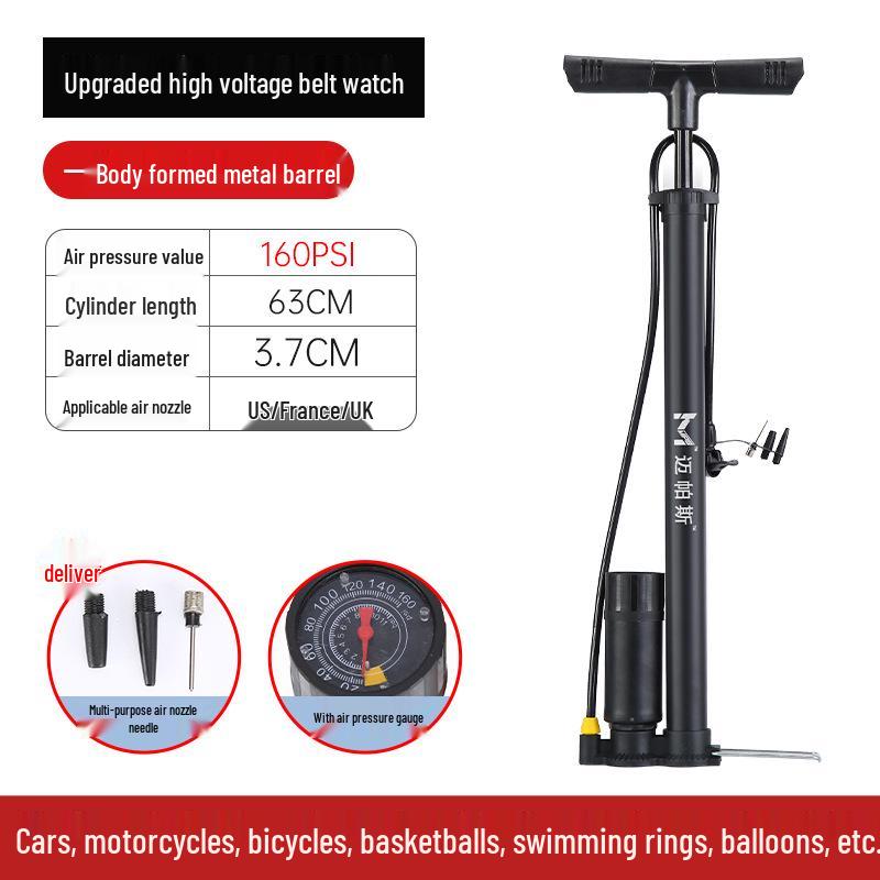 Manual High-Pressure Bicycle & Motorcycle Pump, Multi-functional Inflator for Home and Sports. Upgraded High-Pressure with Gauge
