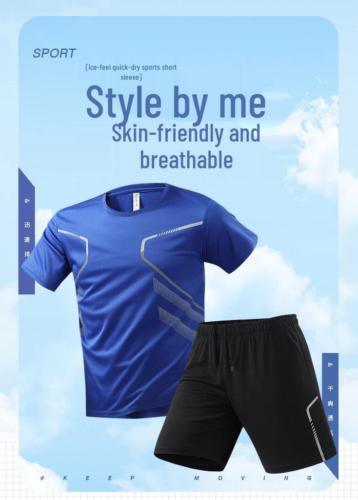 Men's Quick-Dry Sports Suit: Short Sleeve T-Shirt & Summer Fitness Football Training Gear. Custom Logo Option Available.