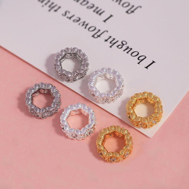 18k Gold Plated Zircon Rose Spacer Beads with Large Hole Rhinestone, DIY Jewelry Making Accessories