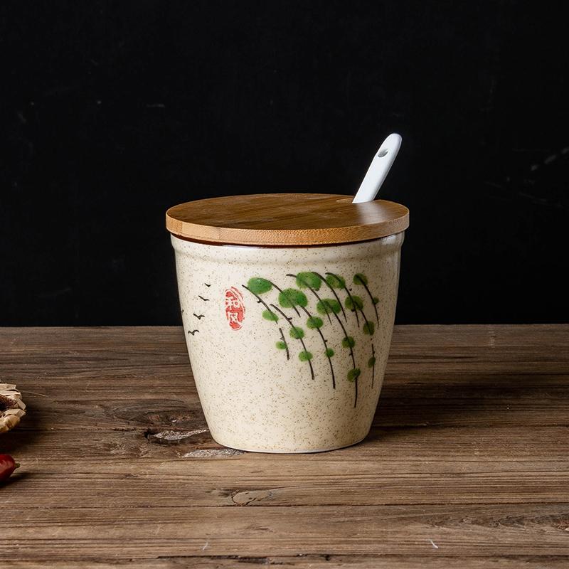 Retro Style Ceramic Spice Jars with Underglaze Painting, Household Kitchen Storage Containers for Spices and Seasonings