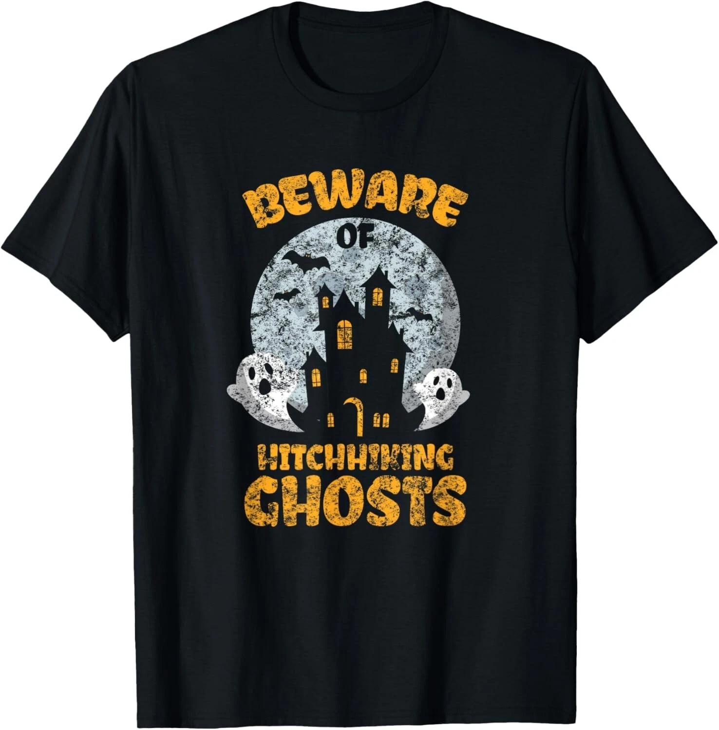 Vintage Beware Of Hitchhiking Ghosts Fun Halloween Party Gift Unisex T-Shirt M