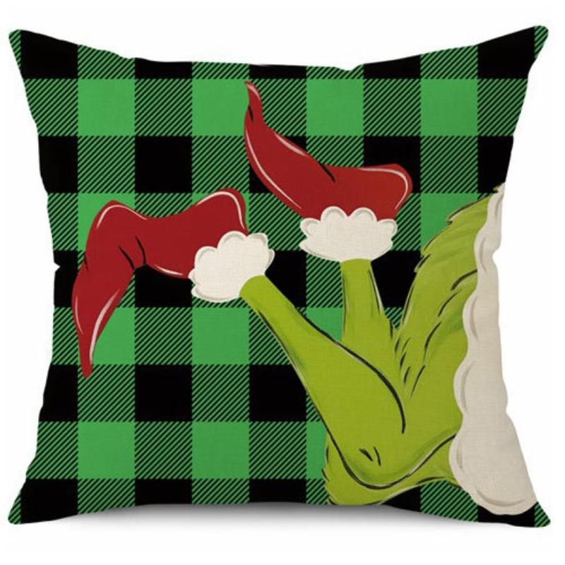 Green-haired Monster Pillow Cover Linen Christmas Pillow Cover Living Room Sofa Lumbar Cushion Cover