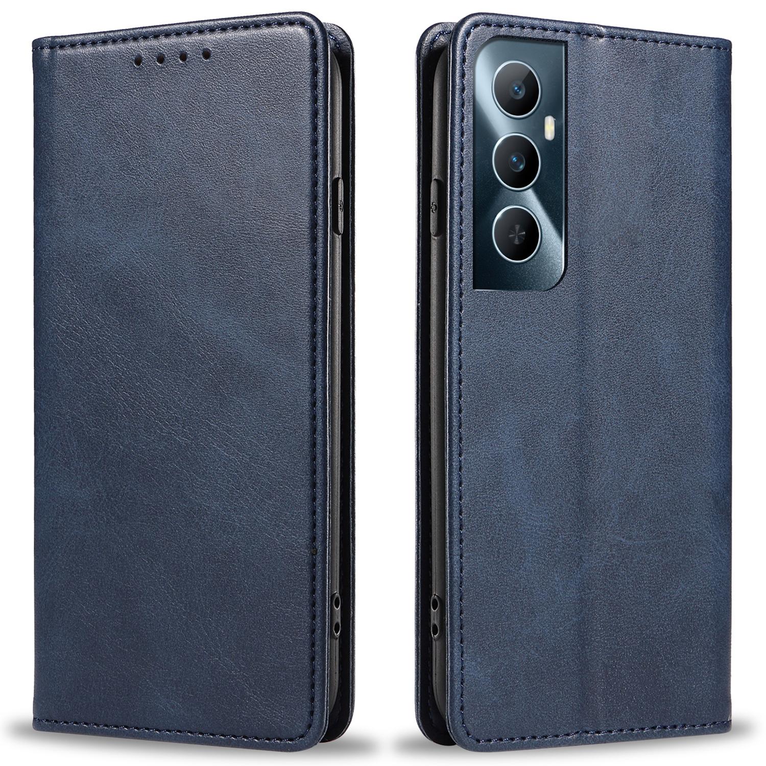 

For Realme C65 4G Case Strong Magnetic Closure Card Slots Leather Phone Cover Blue