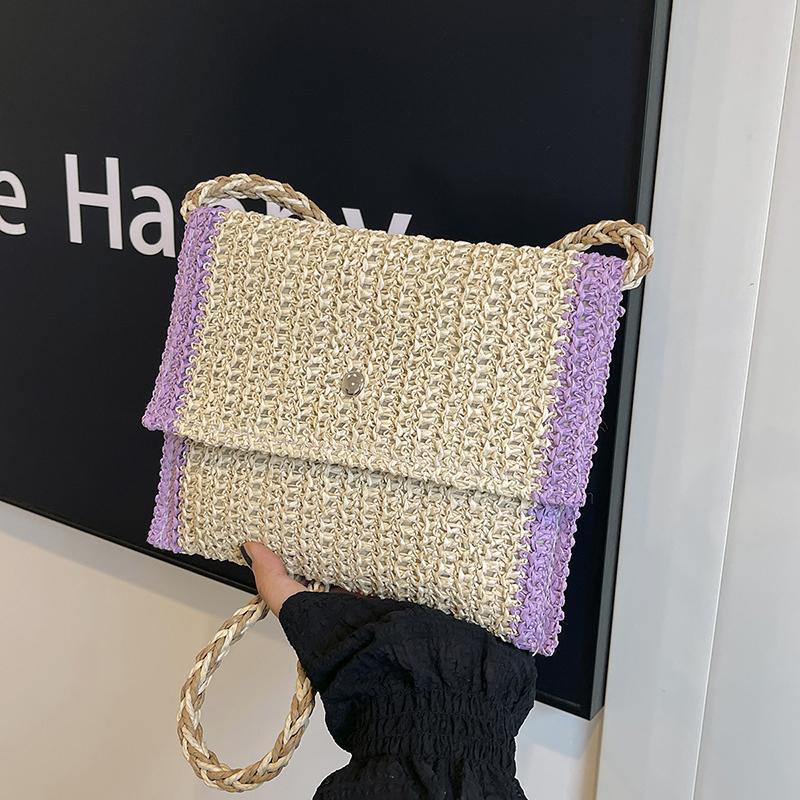 Geantă mică pătrată țesută în culoare pură, geantă crossbody la modă, cu un singur umăr