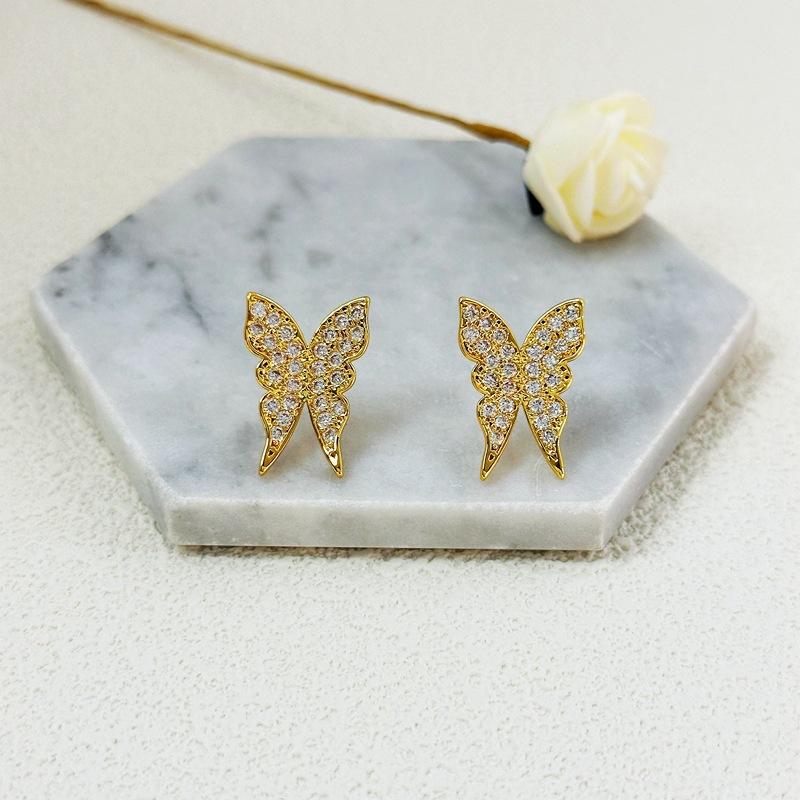 Mori Super Fairy Advanced Sense Full Of Diamonds Small Butterfly Stud Earrings Fashion Light Luxury Personality Versatile
