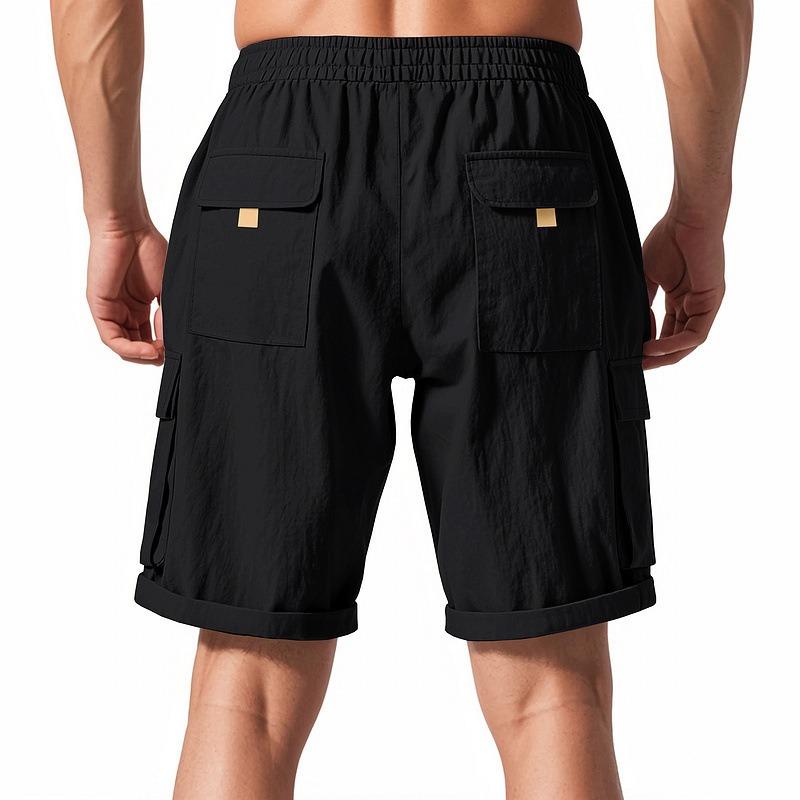 Men Elastic Waist Drawstring Cargo Shorts Casual Multiple Color Options Summer Beach Shorts
