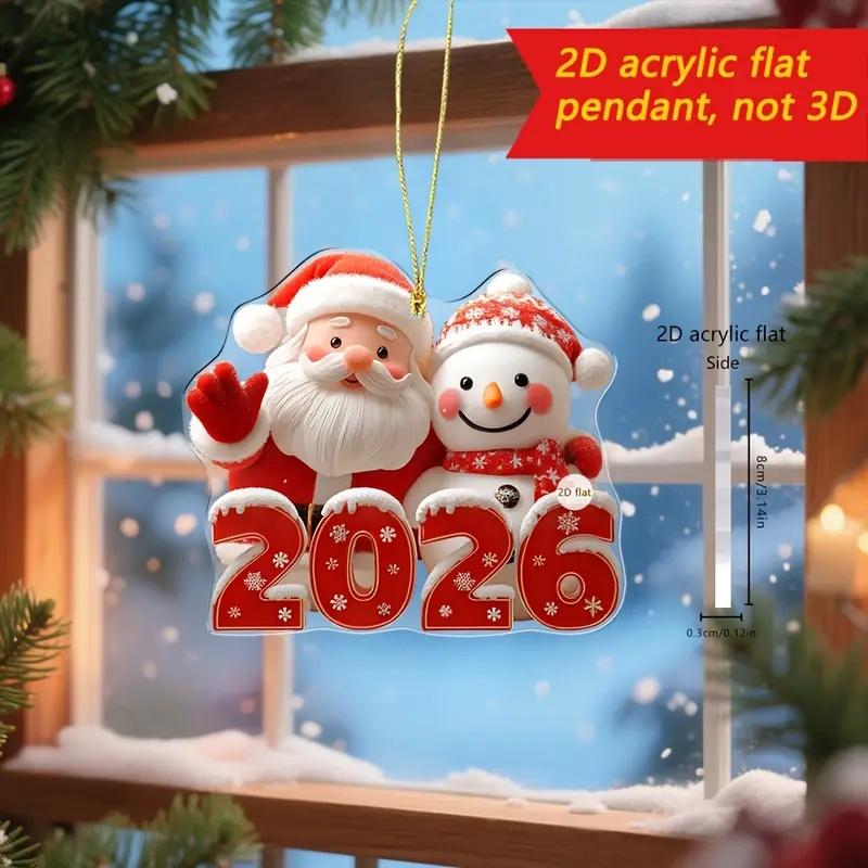 2D Flat Cute Red White Snowman Friends 2026 New Year Gift Pendant Christmas Ornament Cartoon Design Snowflakes Home Decor