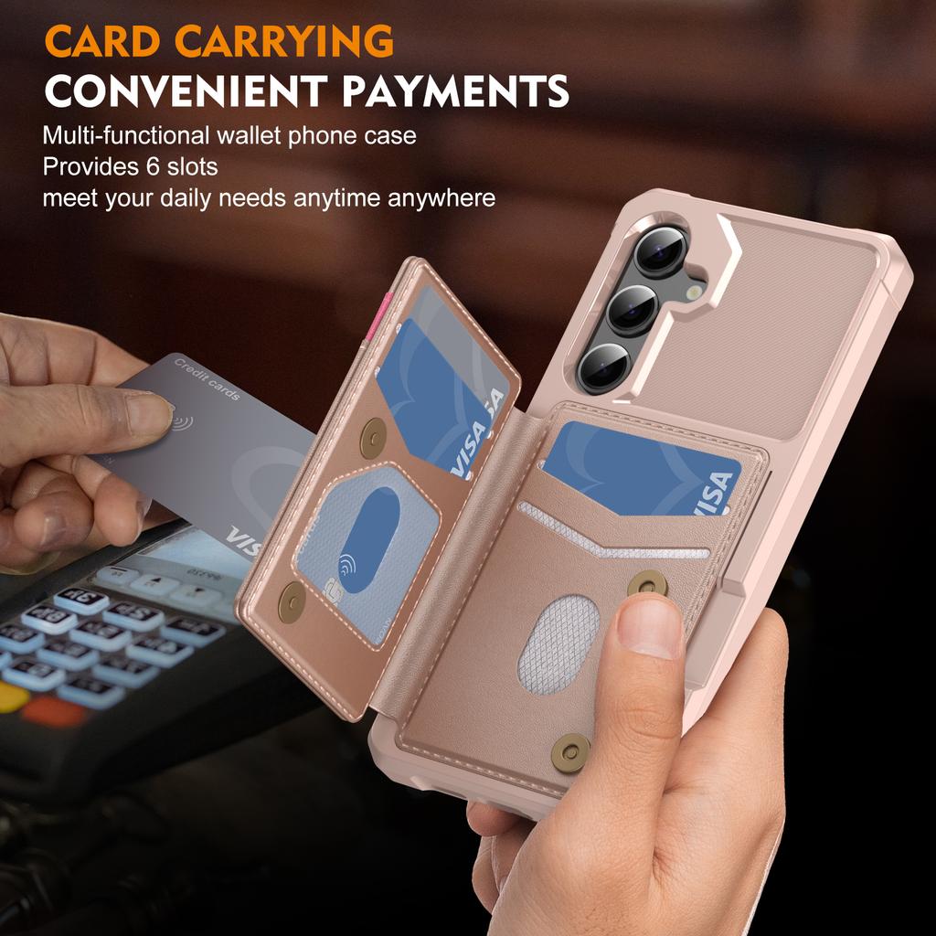 For Samsung Galaxy S25 Edge S25 S24 S23 Ultra FE Case with Card Holder, Heavy Duty Shockproof Soft TPU Back Flip Wallet Cover
