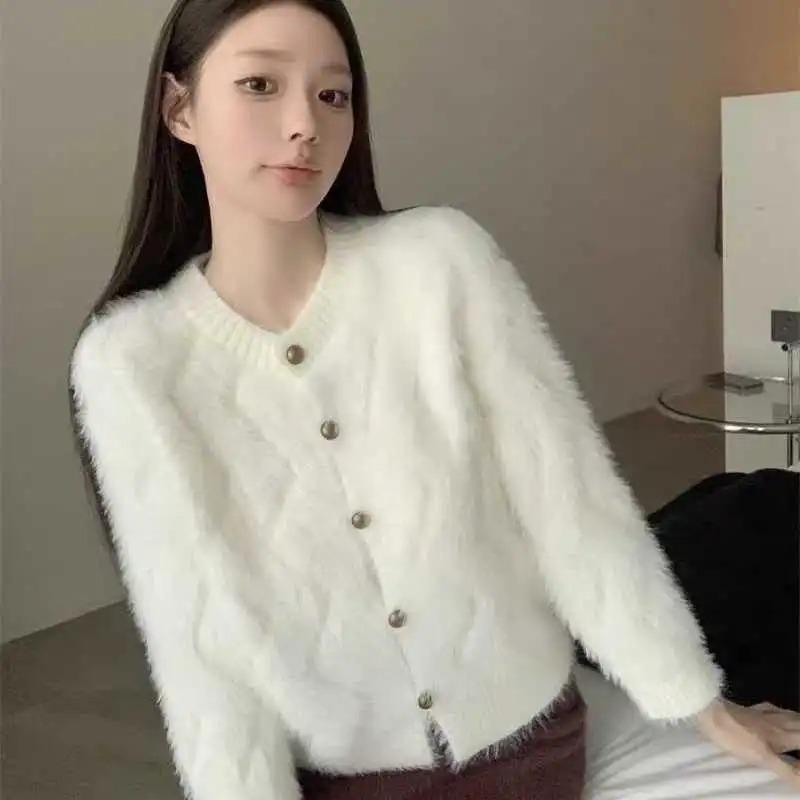 Automne Hiver Doux Cireux Vison Pull Manteau Femmes Ample et Doux Cardigan Tricoté Haut