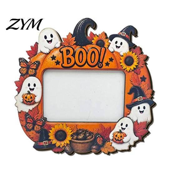 Halloween Photo Frame Frame, Wooden Desktop Picture Holder for Spooky Party Decoration Supplies And Festive Home Decor, Vintage Tabletop Ornament