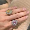 New Pink Ring With Micro Inlaid Pear Shaped Colored Jewelry Retro Exaggerated Zircon Female
