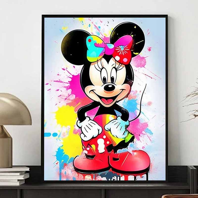 Disney Diamond Painting Minnie Mouse Splatter Graffiti Style Illustration Mosaic Embroidery Diamond Painting Cross Stitch Home Decoration 5D Diy