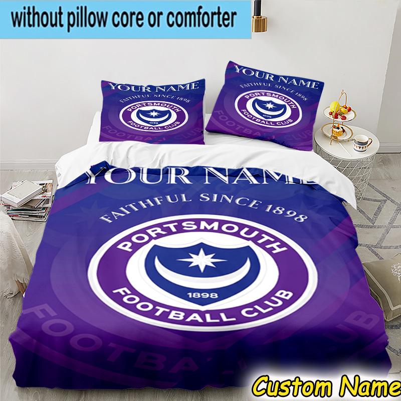 Custom Name Portsmouth Football Club Bedding Set 3PCS Duvet Cover Closure Includes 1 Duvet Cover & 2 Pillowcases for All Seasons Bedroom Decor