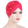 Women Flowers Ruffle Turban Caps Muslim Elastic Pearls Headscarf Bonnet Ladies Hair Accessories Indian Cap Turbante Mujer