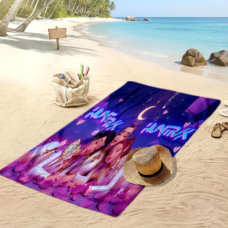 Kpop Demon Hunters Printed Beach Towel, Large Absorbent Quick Dry Towel for Summer Outdoor Swimming